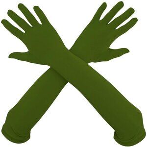 Women's Satin Olive Gloves Elbow Length Full Finger Stretchy Party Costume